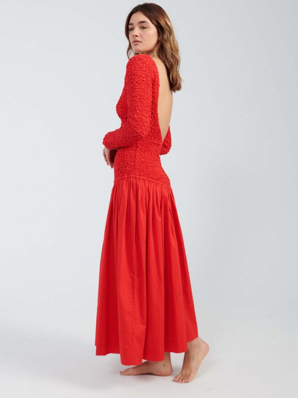 Bold Bright-Red '80s-Inspired Drop Waist Dress from Mara Hoffman